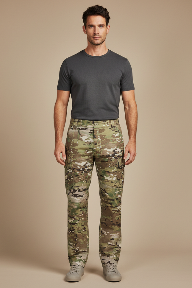 Pantalon Cargo Camouflage Militaire Multipoches Décontracté Homme - Multicolore Toile