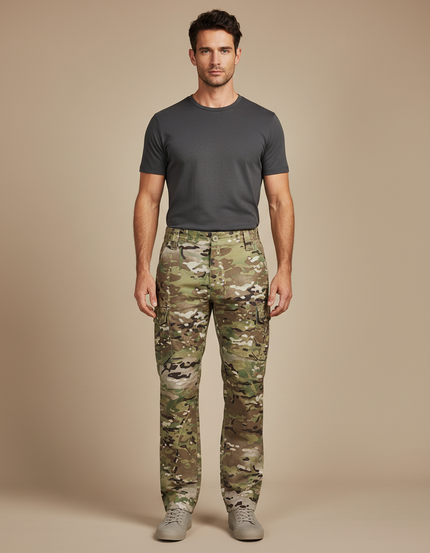Pantalon Cargo Camouflage Militaire Multipoches Décontracté Homme - Multicolore Toile