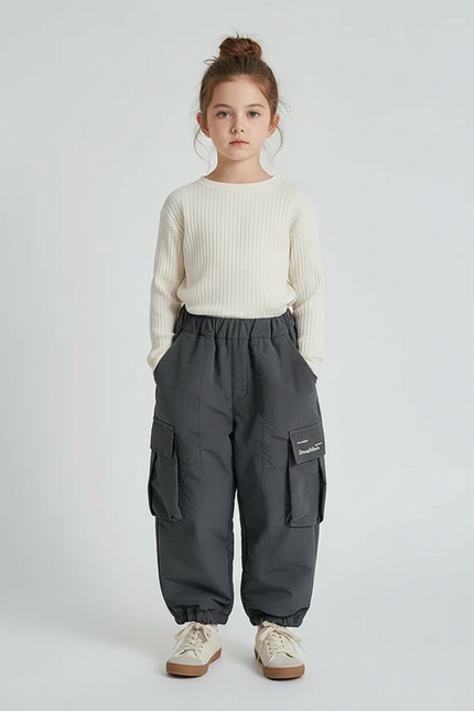 Pantalon Cargo Gris Ample Enfant Doublé Chaud - Polyester