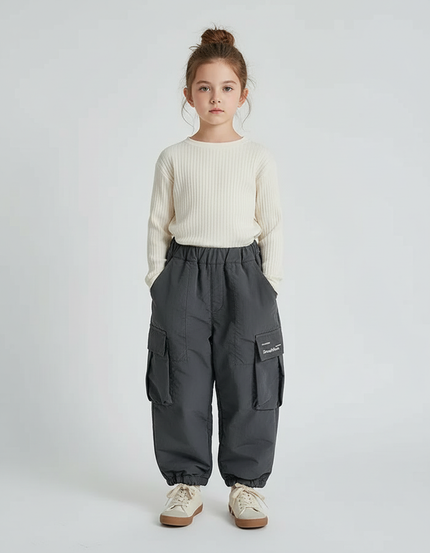 Pantalon Cargo Gris Ample Enfant Doublé Chaud - Polyester