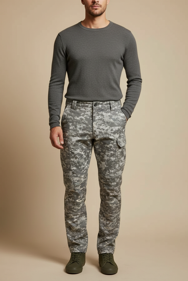 Pantalon Cargo Camouflage Militaire Gris Coupe Droite Décontracté - Toile