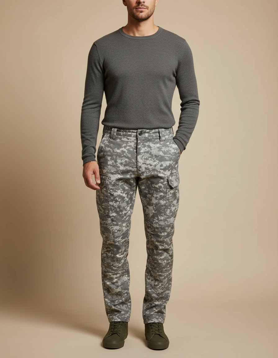 Pantalon Cargo Camouflage Militaire Gris Coupe Droite Décontracté - Toile