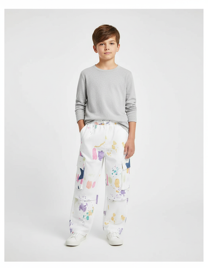 Pantalon Cargo Blanc Imprimé Peinture Étoiles Ample Enfant