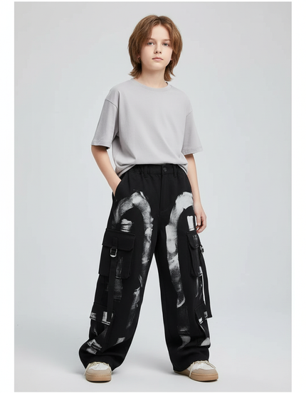 Pantalon Cargo Noir Ample Graffiti Garçon Fille - Toile