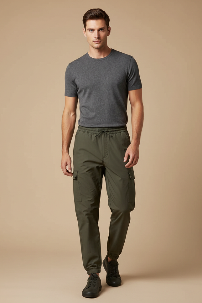 Pantalon Cargo Kaki Droit Multi-Poches Homme - Polyester