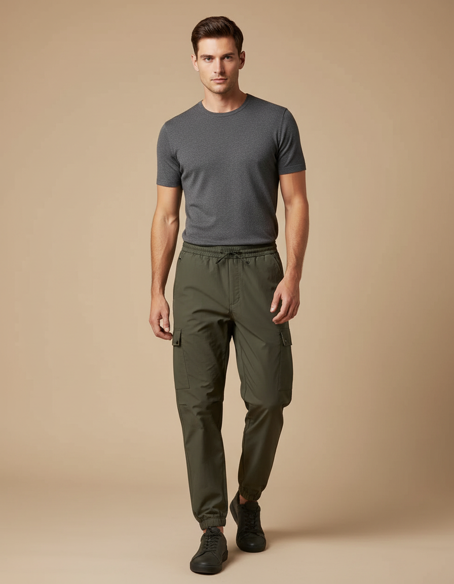 Pantalon Cargo Kaki Droit Multi-Poches Homme - Polyester