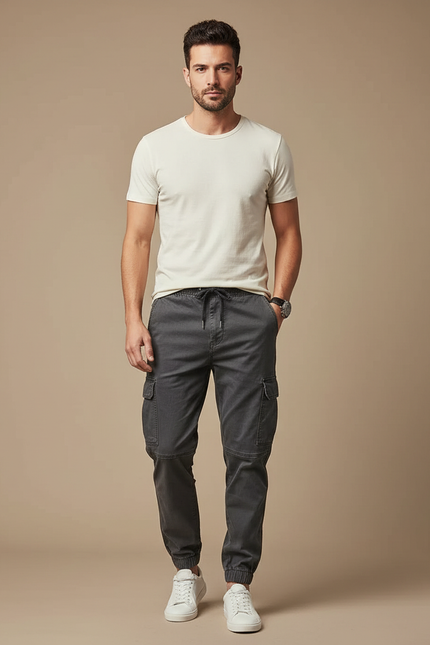 Pantalon Cargo Homme Gris Coton Jogger Décontracté
