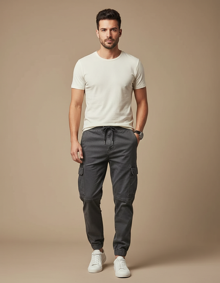 Pantalon Cargo Homme Gris Coton Jogger Décontracté