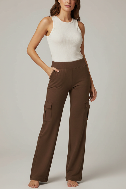 Pantalon Cargo Marron Ample Fluide Confortable Femme - Molleton