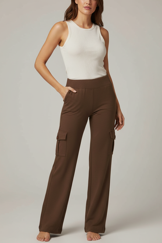 Pantalon Cargo Marron Ample Fluide Confortable Femme - Molleton
