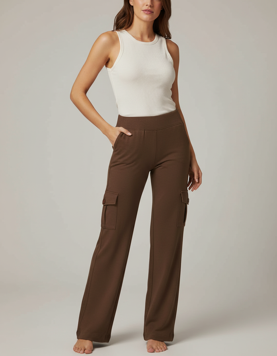 Pantalon Cargo Marron Ample Fluide Confortable Femme - Molleton