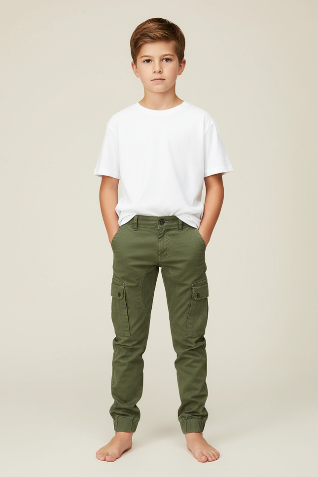 Pantalon Cargo Vert Kaki Slim Enfant Coton