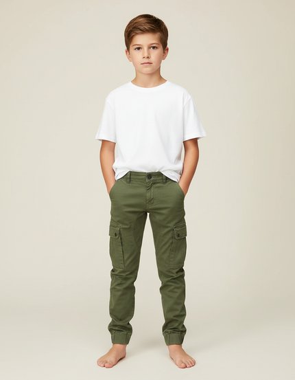 Pantalon Cargo Vert Kaki Slim Enfant Coton