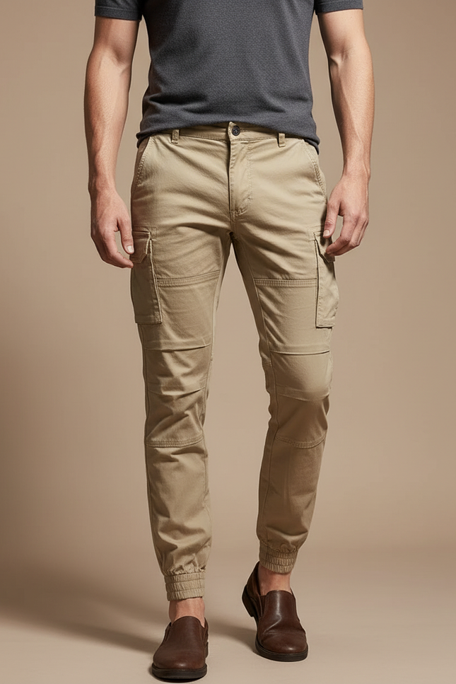 Pantalon Cargo Beige Homme Coton Slim Jogger