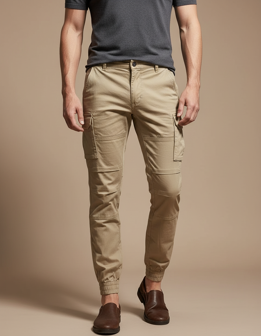 Pantalon Cargo Beige Homme Coton Slim Jogger