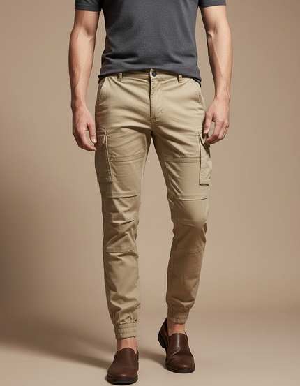Pantalon Cargo Beige Homme Coton Slim Jogger