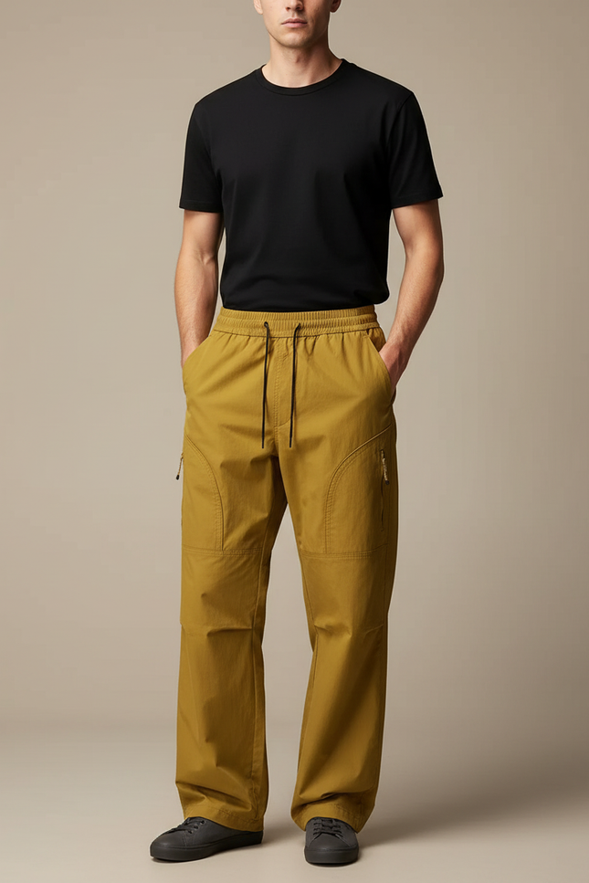 Pantalon Cargo Ample Jaune Moutarde Décontracté Multipoches - Toile