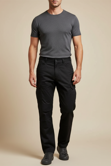 Pantalon Cargo Noir Décontracté Multipoches Homme - Toile