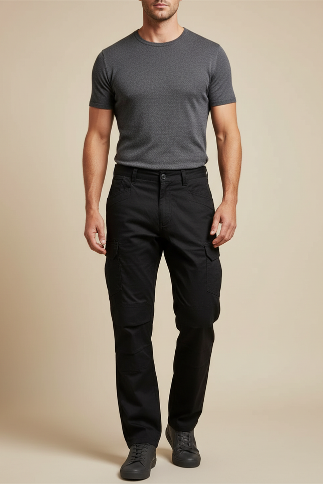 Pantalon Cargo Noir Décontracté Multipoches Homme - Toile