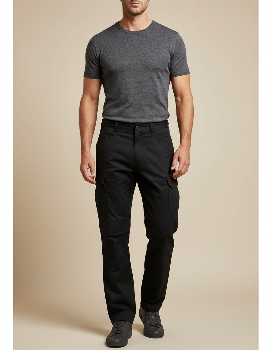 Pantalon Cargo Noir Décontracté Multipoches Homme - Toile
