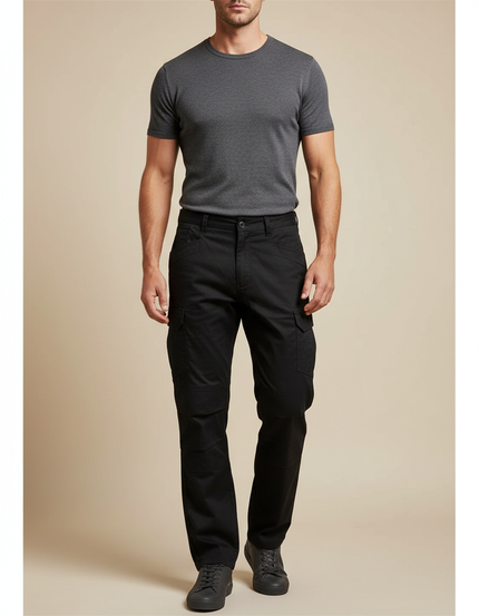 Pantalon Cargo Noir Décontracté Multipoches Homme - Toile