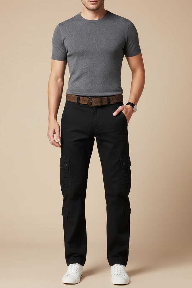 Pantalon Cargo Noir Coton Homme Slim Multipoches