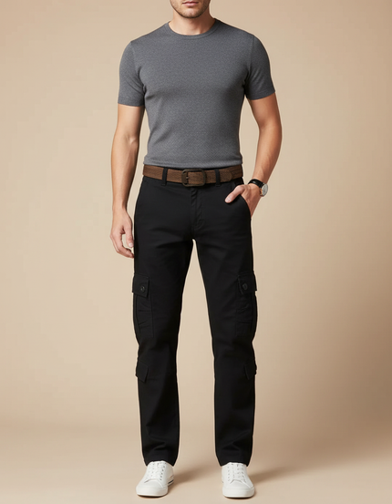 Pantalon Cargo Noir Coton Homme Slim Multipoches