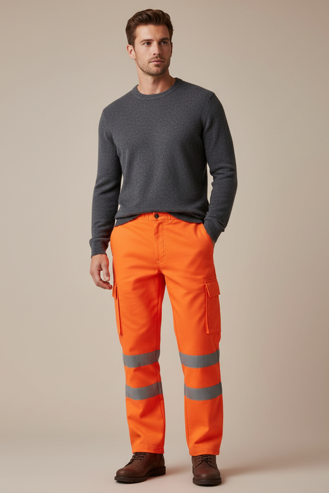 Pantalon Cargo Orange Sécurité Réfléchissant Multipoches Homme - Polyester