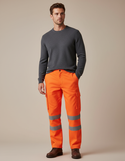 Pantalon Cargo Orange Sécurité Réfléchissant Multipoches Homme - Polyester