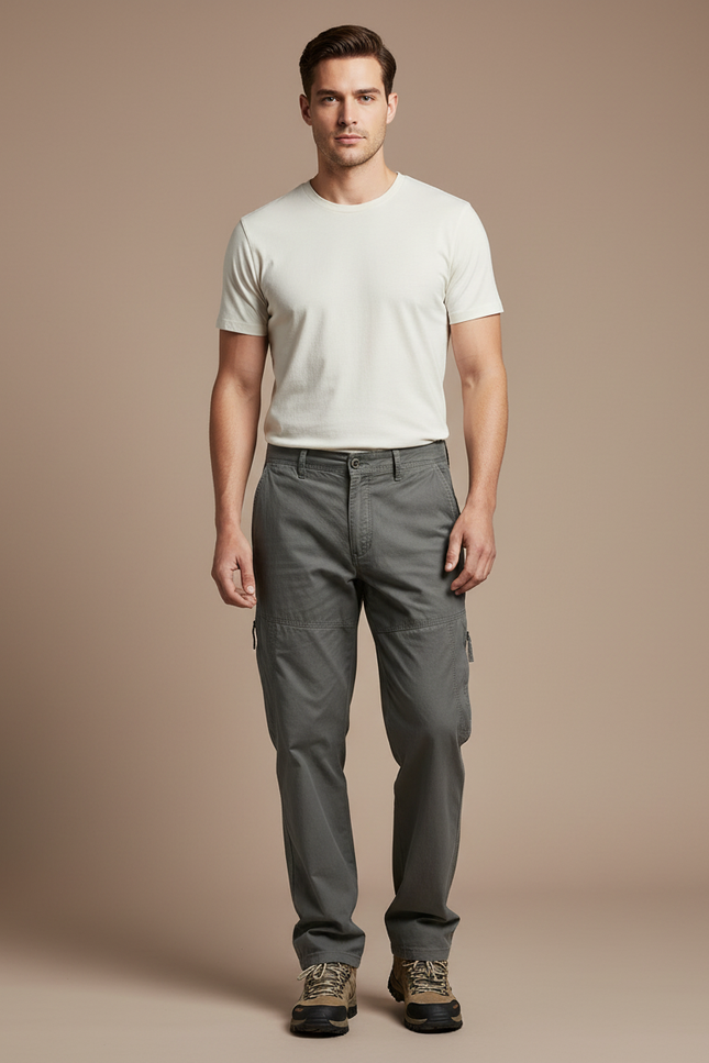 Pantalon Cargo Homme Coton Gris Décontracté Multipoches - Gabardine