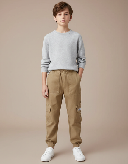 Pantalon Cargo Beige Ample Coton Multipoches Garçon