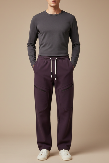Pantalon Cargo Violet Homme Décontracté Zippé Cordon - Polyester