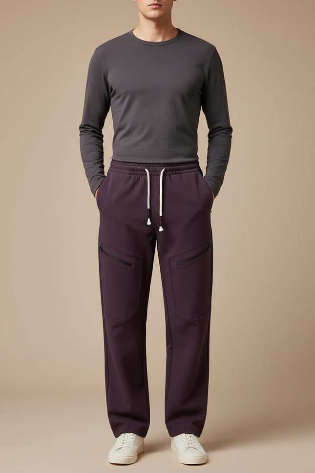 Pantalon Cargo Violet Homme Décontracté Zippé Cordon - Polyester