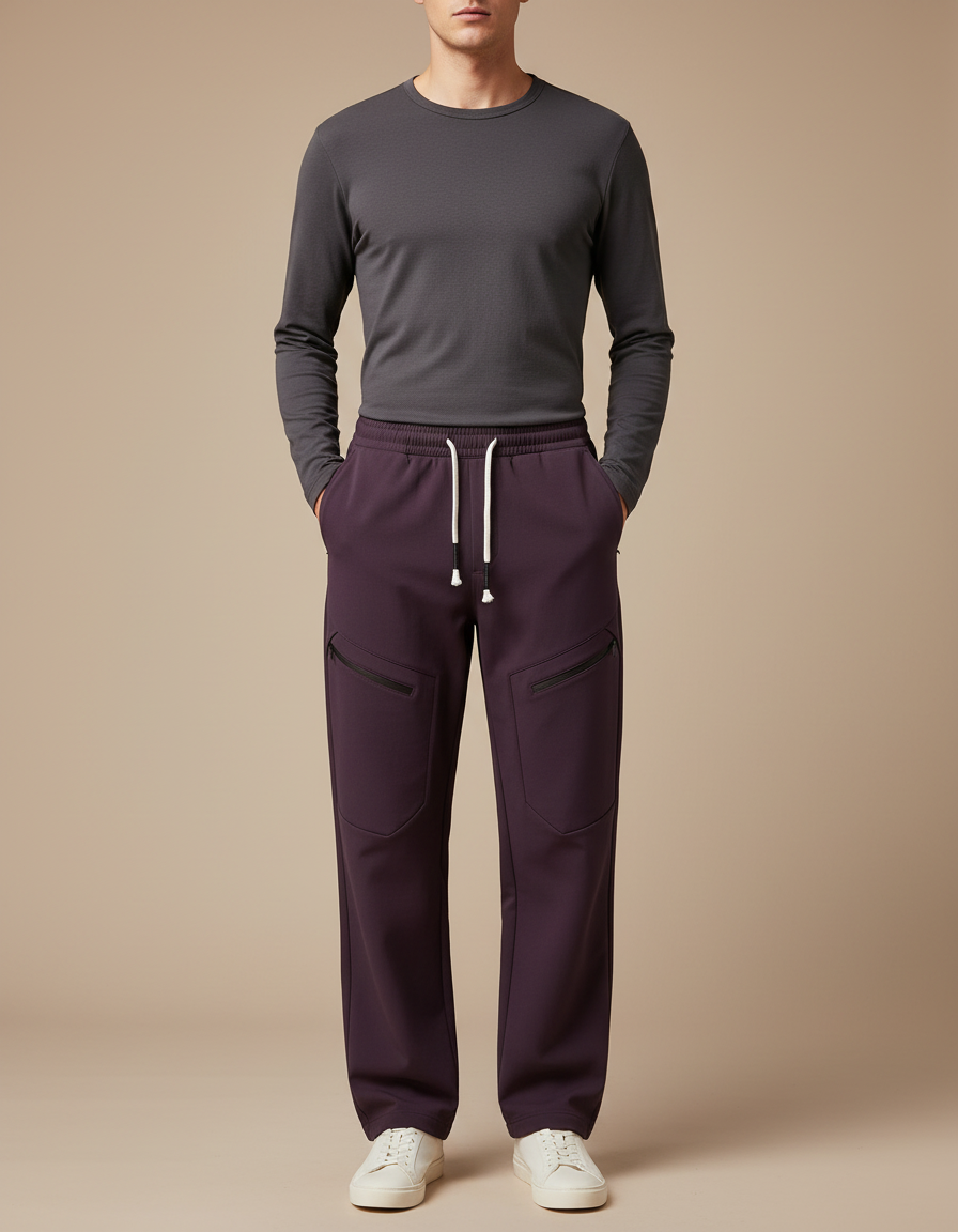 Pantalon Cargo Violet Homme Décontracté Zippé Cordon - Polyester