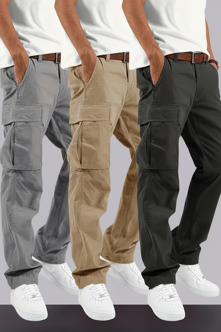 Pantalon Cargo Homme Coton Ample Décontracté Multipoches - Beige