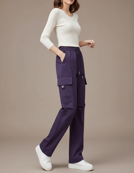 Pantalon Cargo Violet Ample Fluide Multi-Poches Femme - Polyester