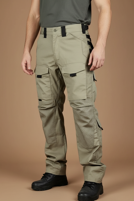 Pantalon Cargo Homme Kaki Tactique Multipoches Résistant Treillis - Toile