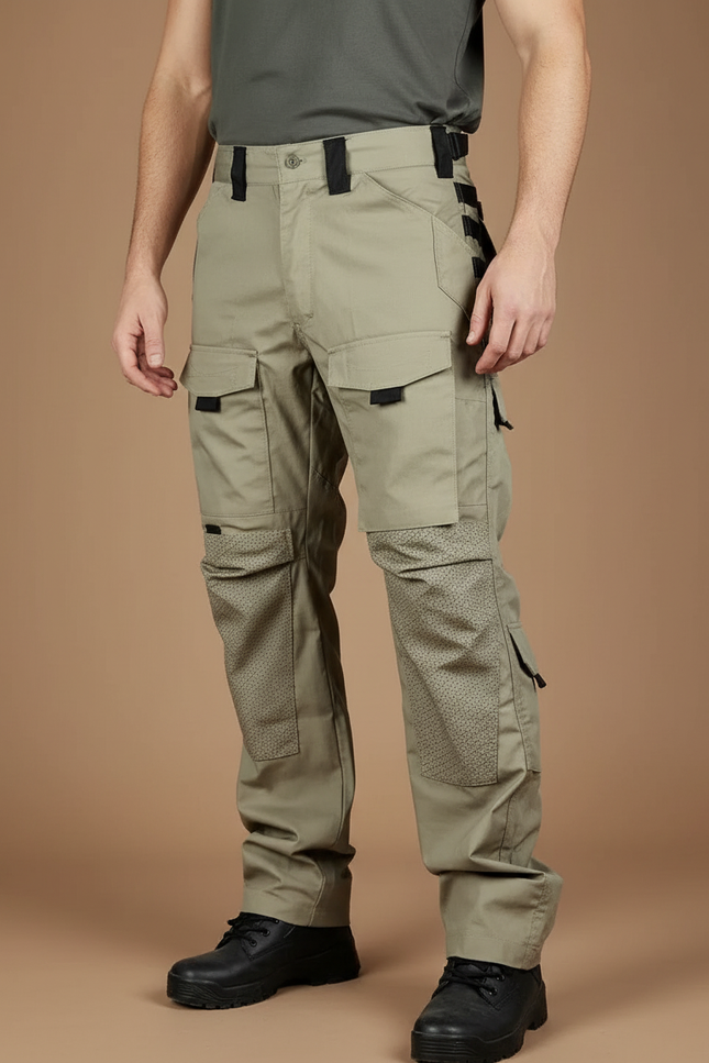 Pantalon Cargo Homme Kaki Tactique Multipoches Résistant Treillis - Toile