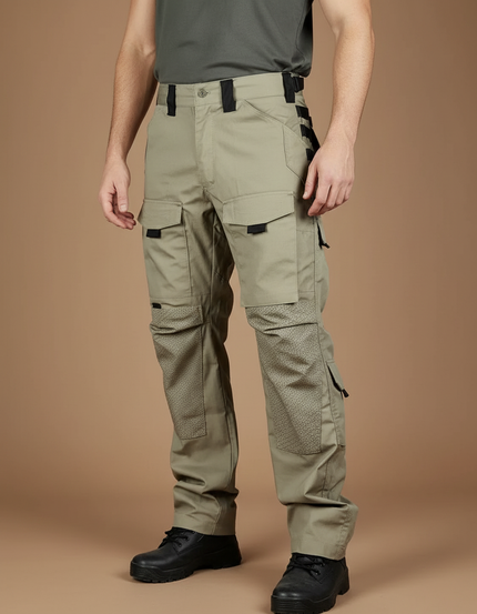 Pantalon Cargo Homme Kaki Tactique Multipoches Résistant Treillis - Toile