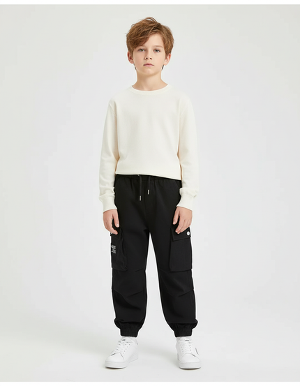 Pantalon Cargo Noir Décontracté Multipoches Garçon - Polyester