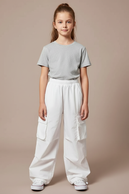Pantalon Cargo Blanc Ample Décontracté Enfant - Toile