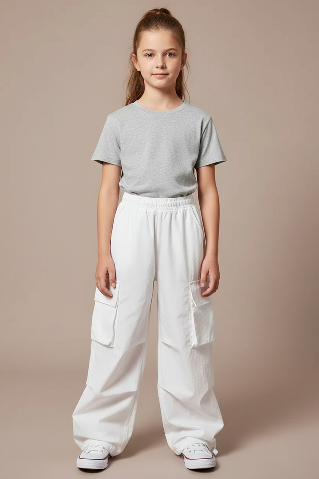 Pantalon Cargo Blanc Ample Décontracté Enfant - Toile