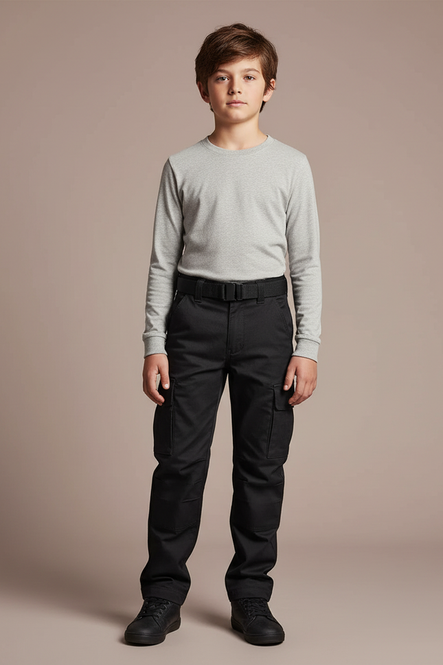 Pantalon Cargo Noir Enfant Décontracté Multipoches Coton - Toile