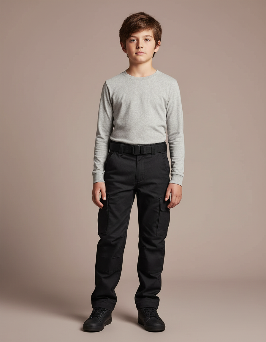 Pantalon Cargo Noir Enfant Décontracté Multipoches Coton - Toile