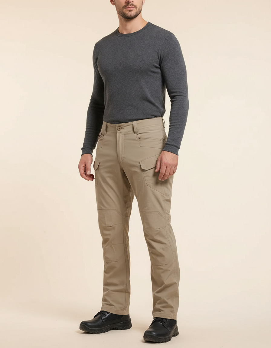 Pantalon Cargo Homme Kaki Tactique Multipoches Résistant Décontracté - Polyester