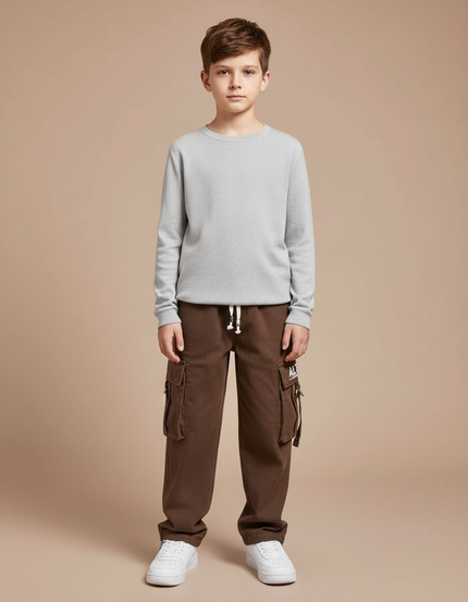 Pantalon Cargo Marron Ample Molletonné Multipoches Enfant