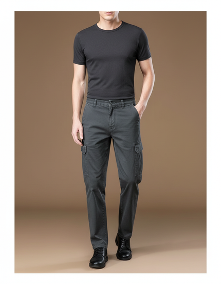 Pantalon Cargo Gris Coton Multipoches Homme Décontracté