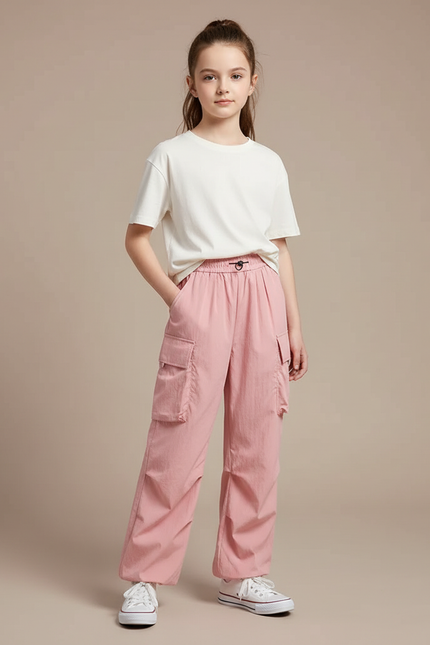 Pantalon Cargo Rose Ample Léger Décontracté Multipoches - Polyester
