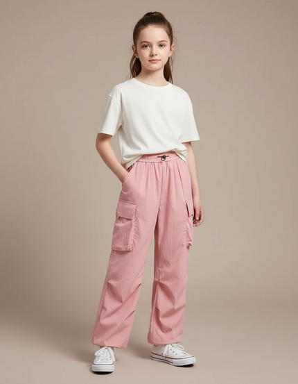 Pantalon Cargo Rose Ample Léger Décontracté Multipoches - Polyester