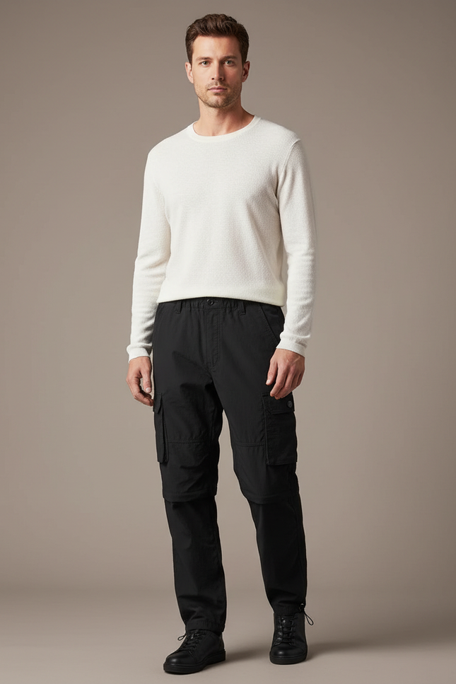 Pantalon Cargo Noir Décontracté Multipoches Zippé Homme - Toile